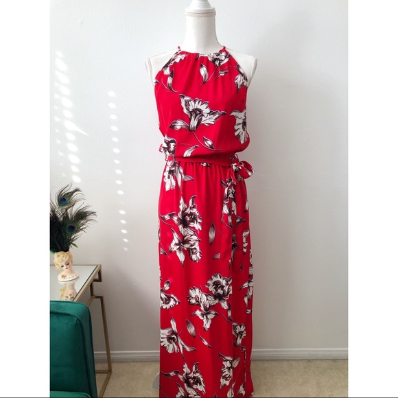 river island red floral dress